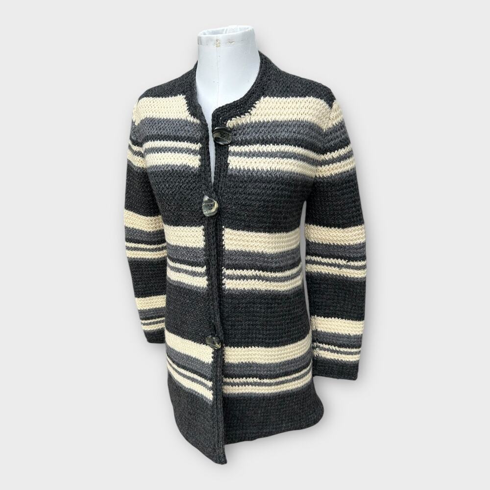 Hand Knit Wool Blend Chunky Cardigan Duster Sz Small Lagenlook Cottagecore Hygge